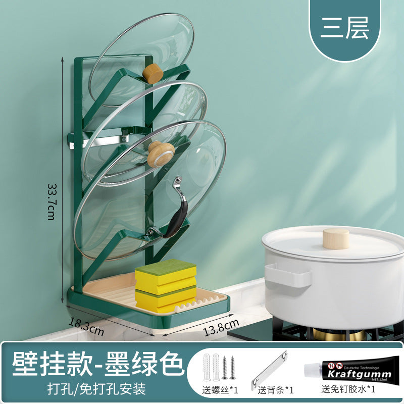 Kitchen Shelf Draining Pot Cover Rack Multifunctional Spatula Rack Wall Mounted Multi-layer Cutting Board Rack Countertop Storage Rack