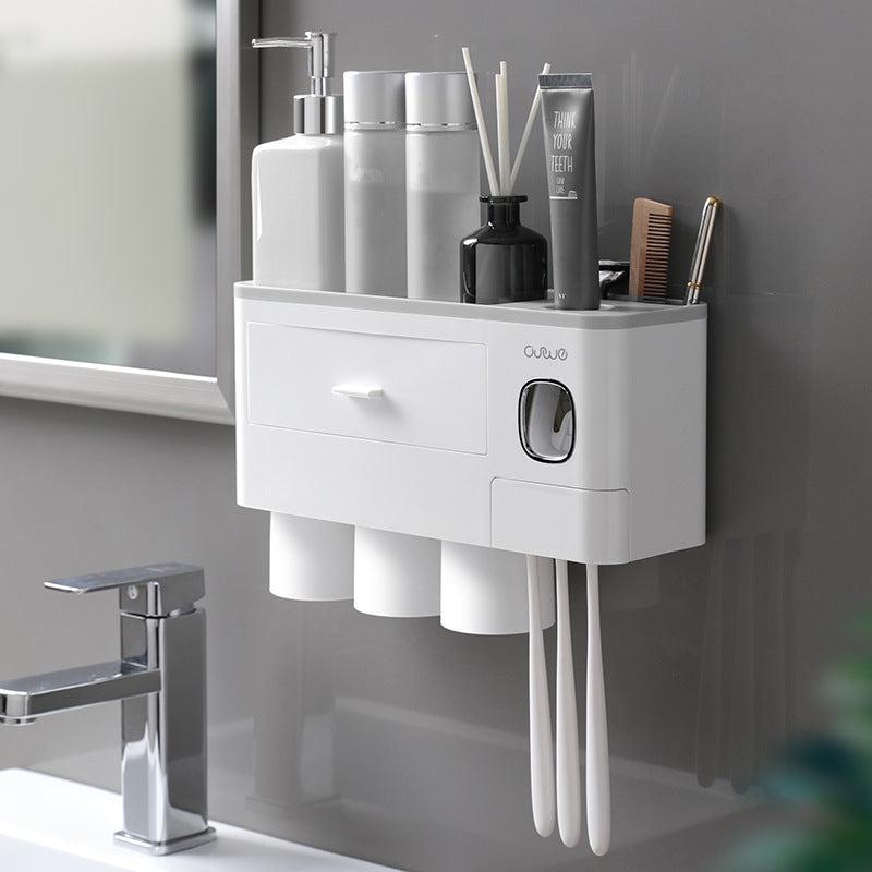 Toothbrush rack wall-type punch-free mouthwash cup brushing cup wall-mounted bathroom wall-mounted dental cylinder dental set