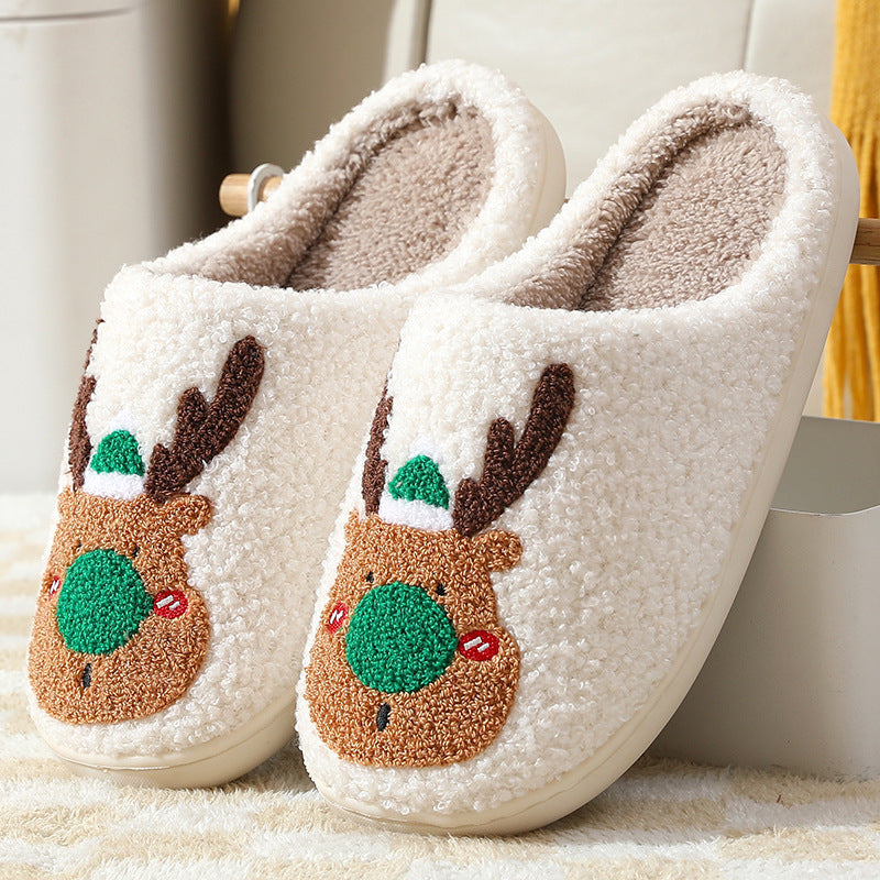 Popular Christmas Elk Cotton Slippers Women's Home Couples Cross-border Warm Home Home Plush