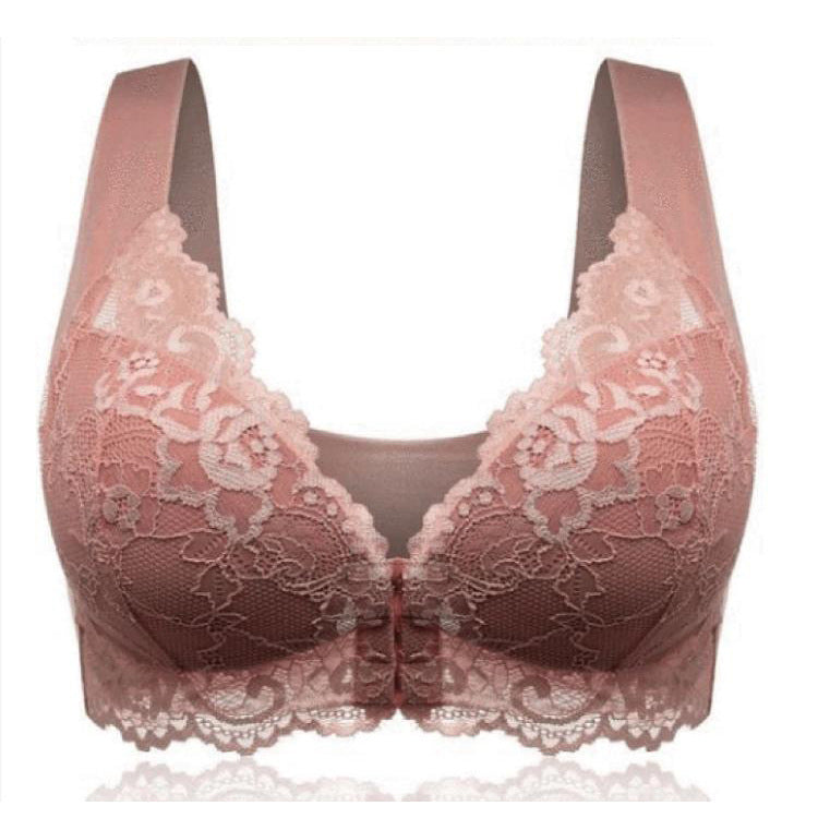 Cross-border large size front button sexy lace bra no steel ring seamless vest beautiful back adjustment ladies underwear