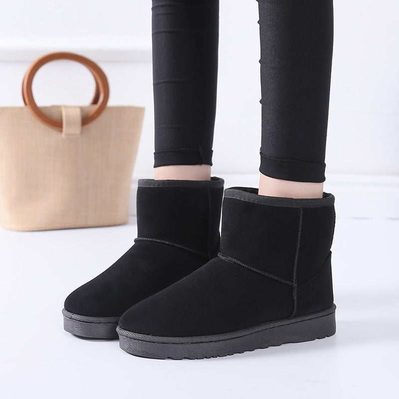 Flat-heeled short tube snow boots women's new flat-bottomed old thickening and velvet warm shoes