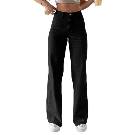 European and American style solid color jeans women drape loose and thin high-waist straight-leg pants women casual trousers