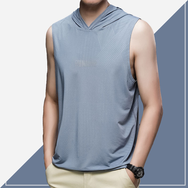 Sports vest men's hooded fitness running basketball sleeveless t-shirt quick-drying vest thin ice silk vest