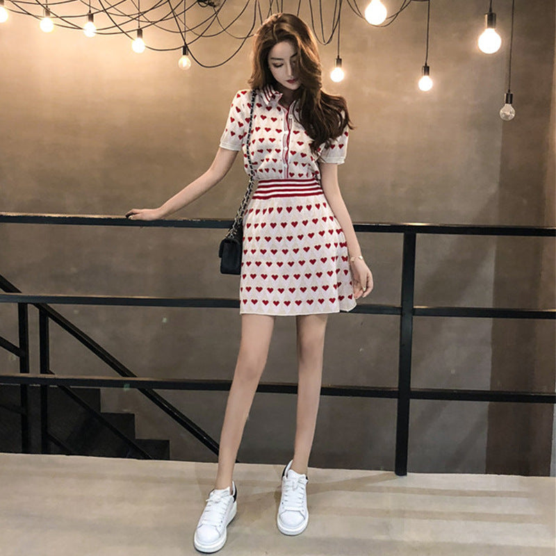 Blackpinklisa the same sweet and love color matching skirt short-sleeved knitted cardigan women's skirt two-piece