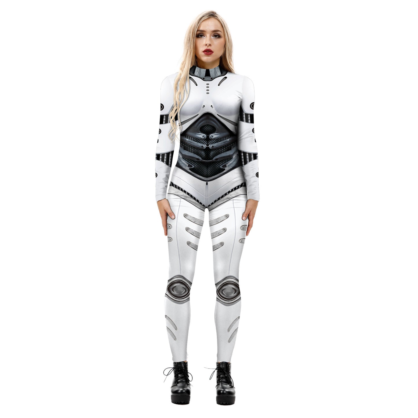 Halloween new hot selling machine armor 3D digital printing slim fit long-sleeved cos jumpsuit