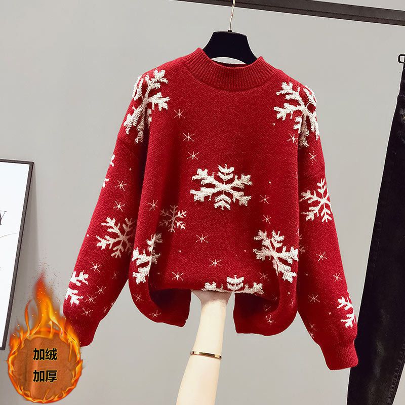 Knitted sweater women's pullover bottoming shirt new lazy style New Year's Christmas fashion foreign style