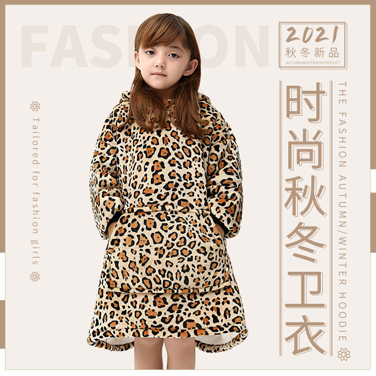 Cross-border new hooded lazy blanket pullover Flange lamb velvet  home casual wear pajamas