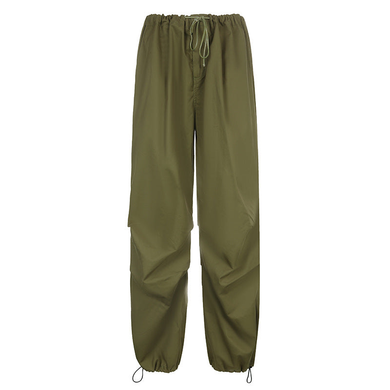 European and American Street Simple Solid Color Casual Low Waist Wide Leg Straight Woven Trousers