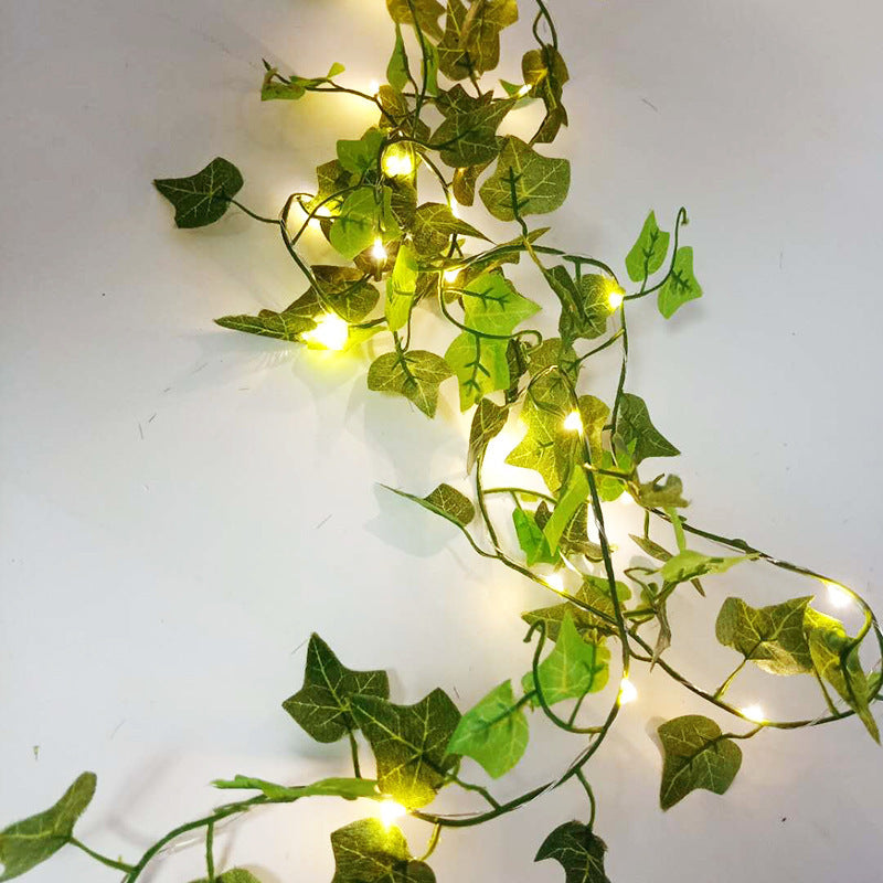 led rattan lights room decoration maple green rattan copper wire lights eucalyptus vine Christmas lights battery box light string