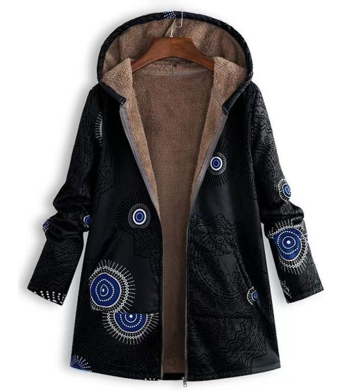 European and American printing circle large size casual fur zipper long-sleeved jacket