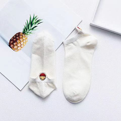 Pure color embroidery couple short boat socks cartoon cotton dog expression love love men and women personality trendy socks