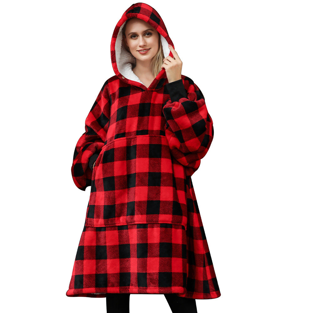 Cross-border double-layer TV lazy blanket hooded pullover sweater women cold protection and warm pajamas TV blanket