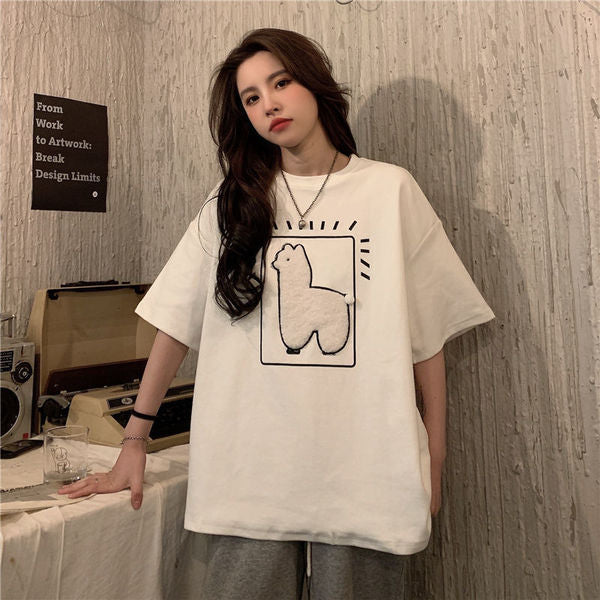 Korean new three-dimensional alpaca short-sleeved T-shirt