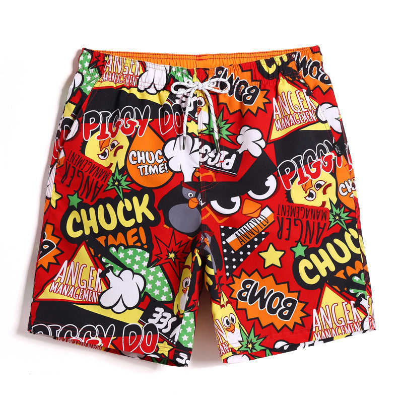 Quick-drying beach pants men's loose beach pants seaside vacation couple flower shorts hot spring five-point boxer swimming trunks