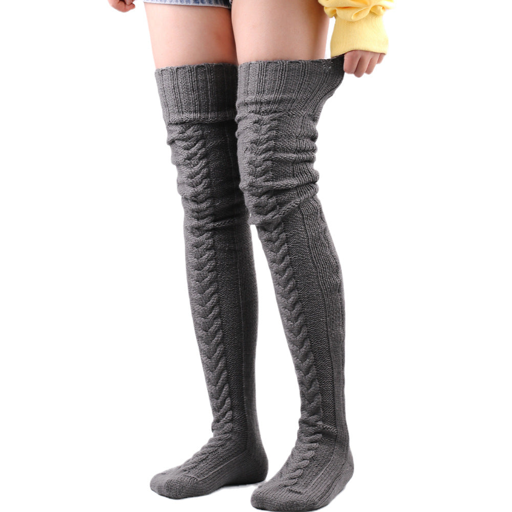 New] Woolen foot warmer stockings solid color over-the-knee socks stockings pile stockings thick female socks