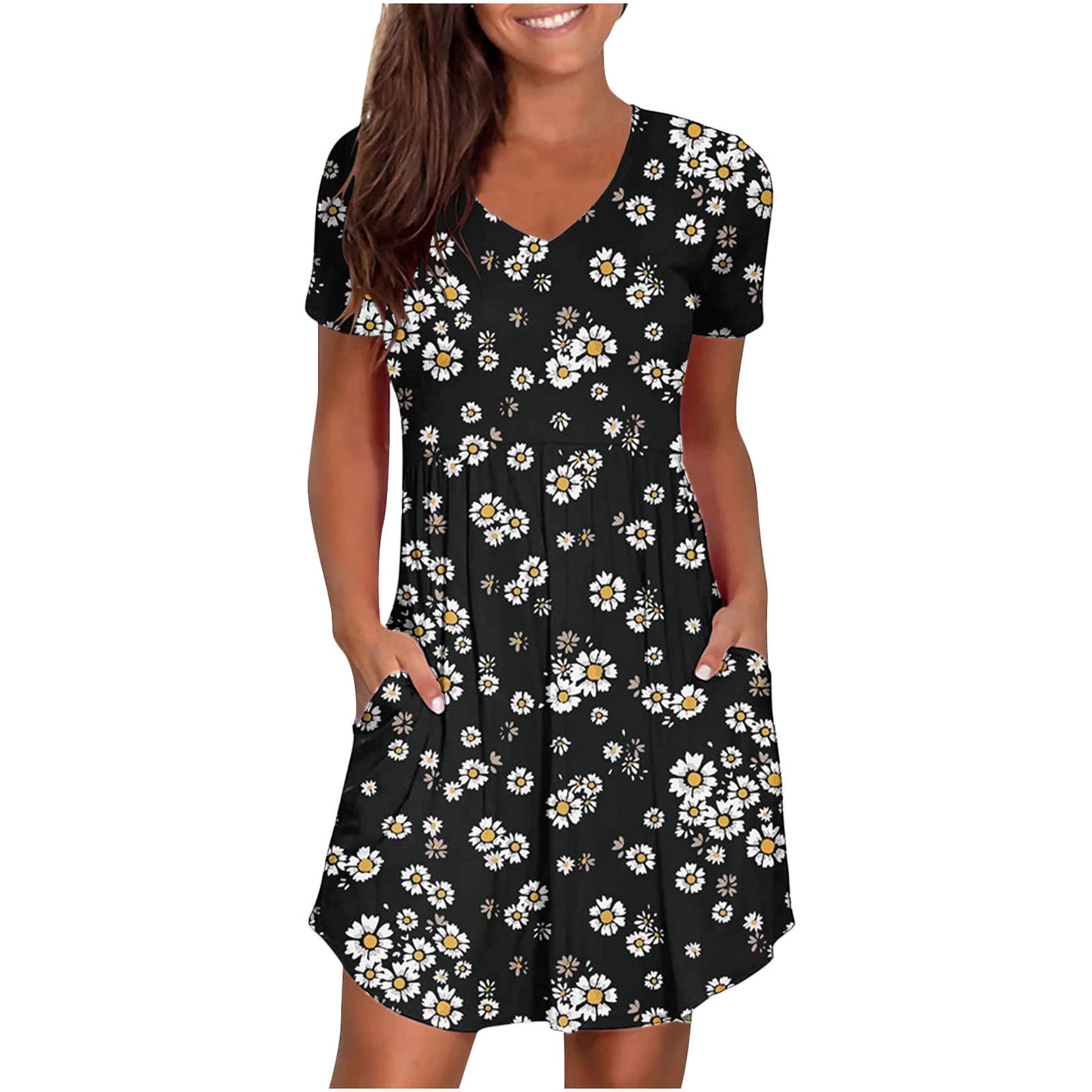 European and American women's V-neck printing fashionable and novel dress