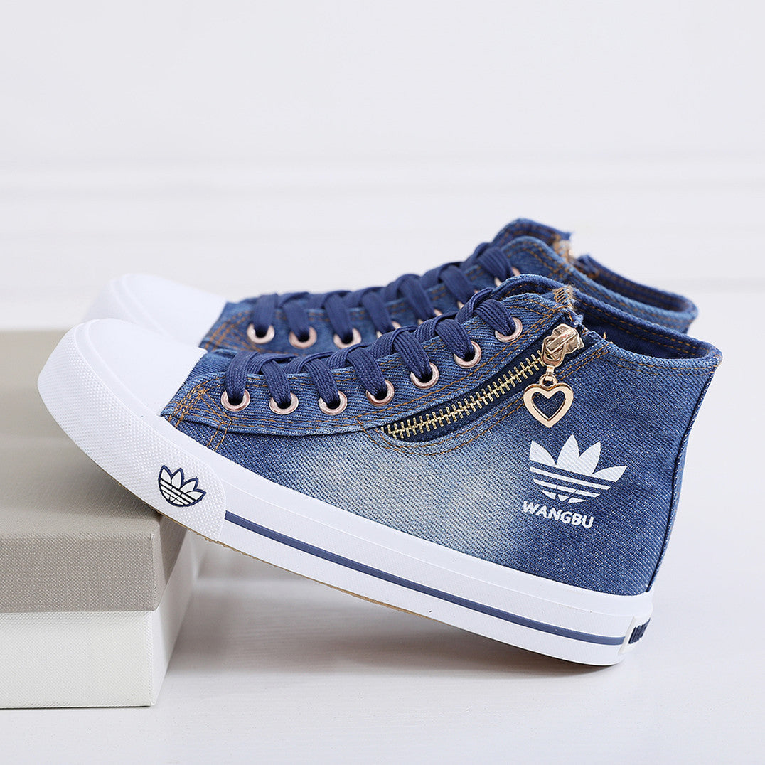 Board shoes big girls high-top canvas shoes student denim casual shoes sneakers