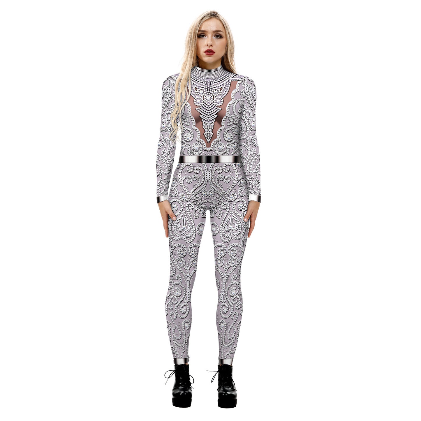 Skeleton 3D digital printing Halloween cosplay costumes women's tight-fitting long-sleeved jumpsuit