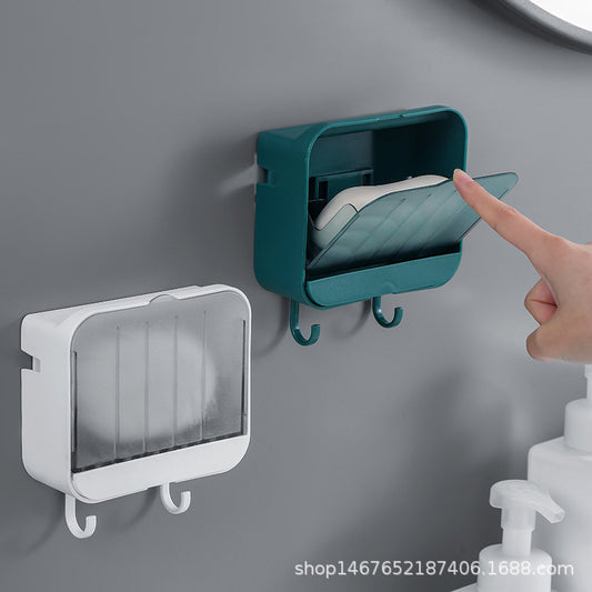 New dustproof belt cover drain soap box bathroom nail-free seamless wall hanging soap rack creative soap rack