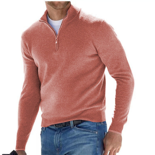 European and American long-sleeved V-neck cashmere zipper men's casual top polo shirt