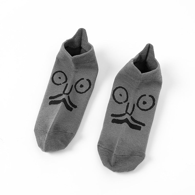 Thin smiling face cartoon shallow mouth casual tide ins breathable personality clear college style socks