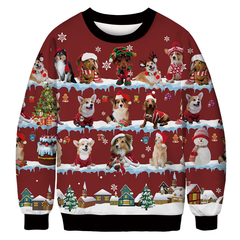 New Christmas cat digital printing couple autumn long-sleeved round neck sweater loose pullover