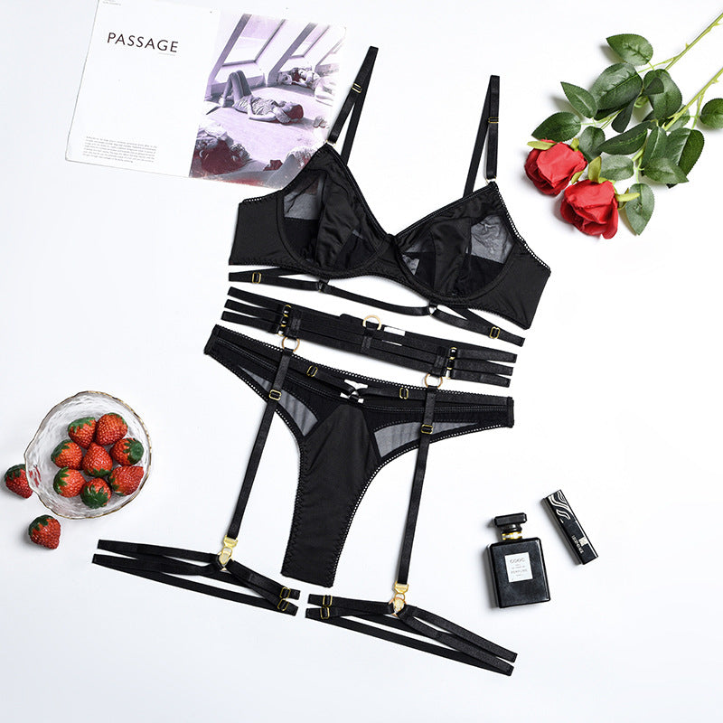 New women's fashion underwear complex heavy craft mesh comfortable gathering with steel ring four-piece set
