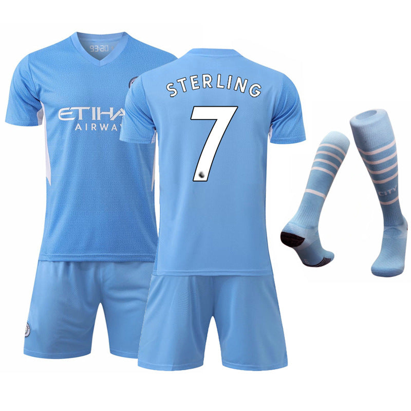 Manchester City home football jersey No. 10 Glalish jersey Blue Moon football jersey suit children's sportswear