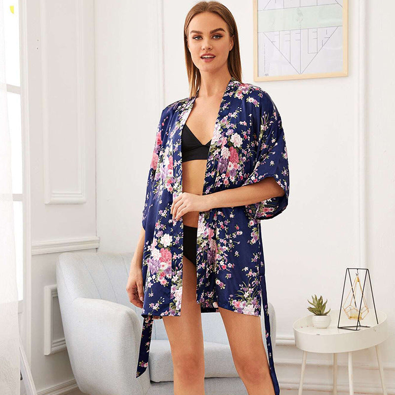 Ice Silk Crane Pajamas Women's Summer Silk Bridal Dressing Robes Large Size Home Night Robes Bathrobes
