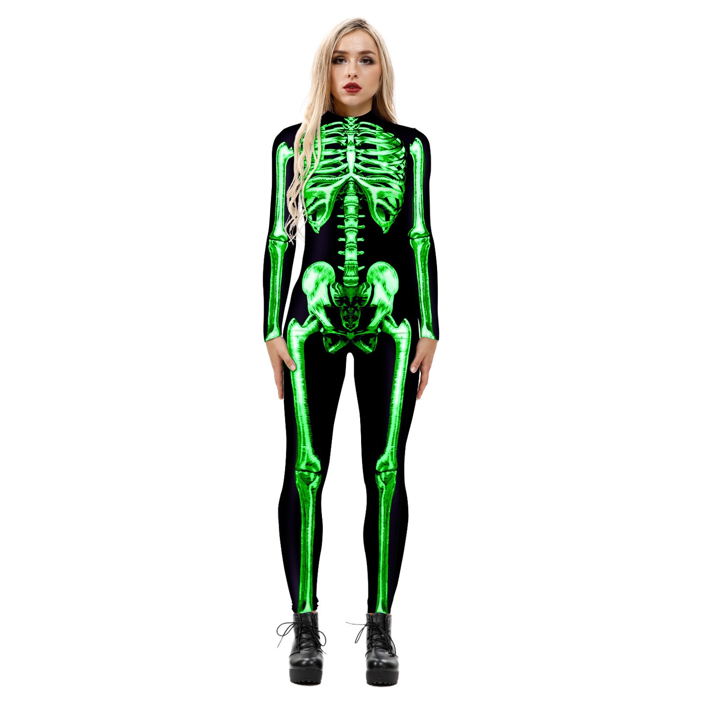 New Halloween skeleton digital printing long-sleeved bodysuit slim fit slim cosplay costume