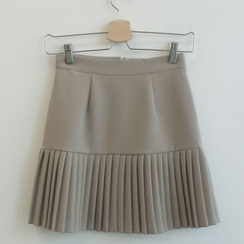 Chiffon shirt suit female temperament two-piece design double-layer doll collar top half-length pleated skirt