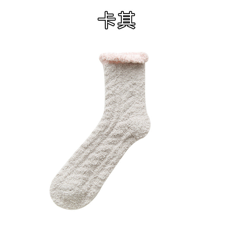 Thickened coral fleece socks cute cartoon tube socks Christmas socks home floor socks