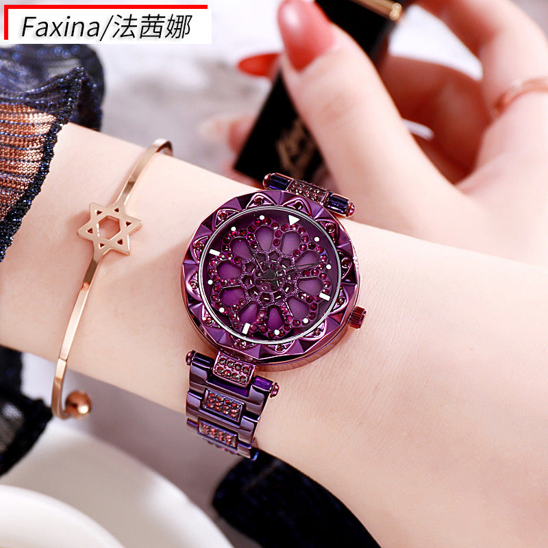 Ms. Fasina Douyin is always running the watch starry 360-degree rotating female net red diamond watch