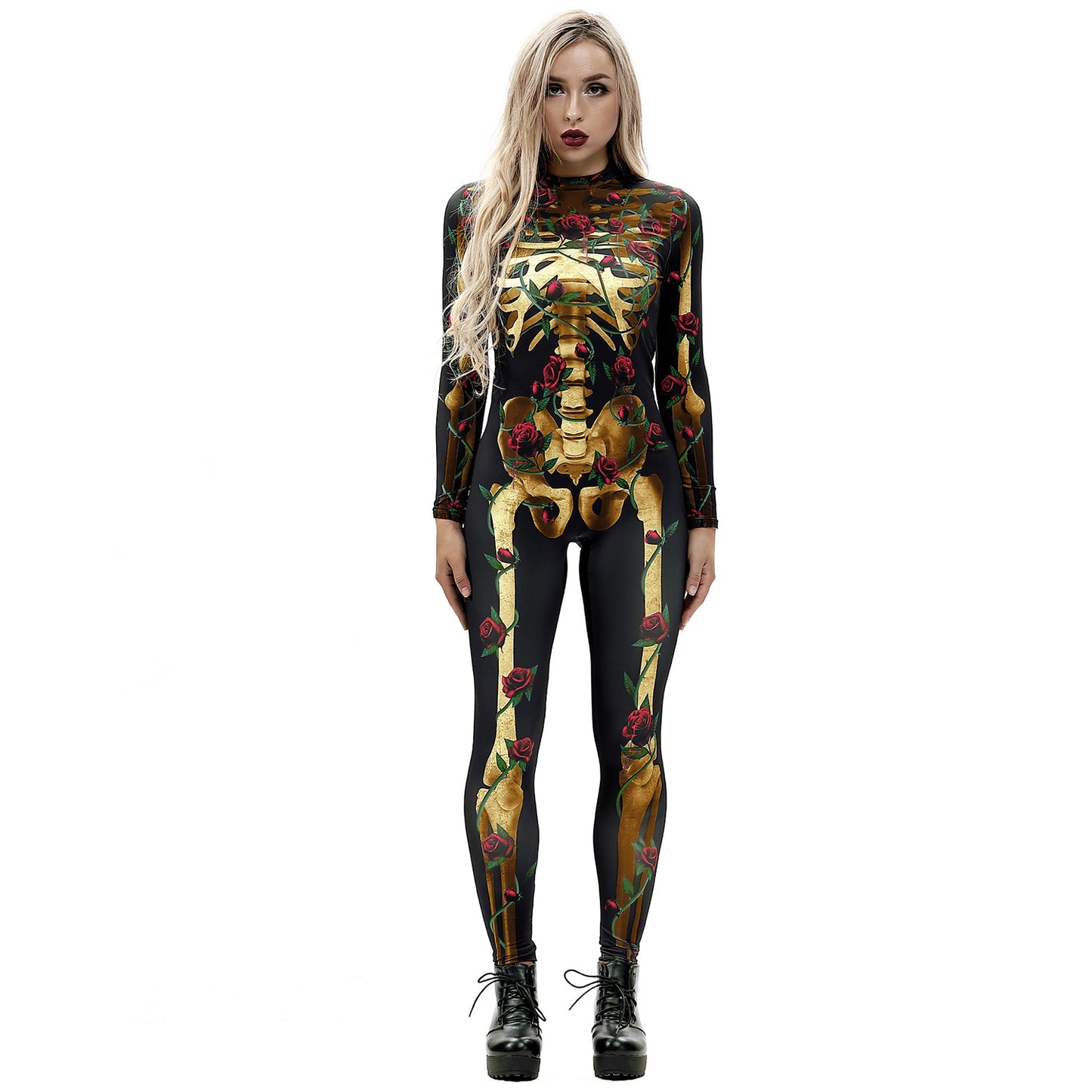 New Halloween skeleton digital printing long-sleeved bodysuit slim fit slim cosplay costume