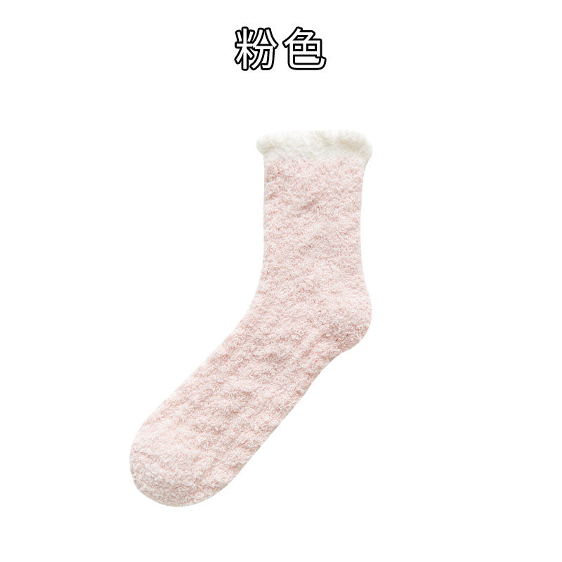 Thickened coral fleece socks cute cartoon tube socks Christmas socks home floor socks