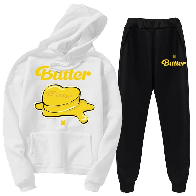 European and American butter letter sweater + sweatpants suit new youth pullover sweater hoodie