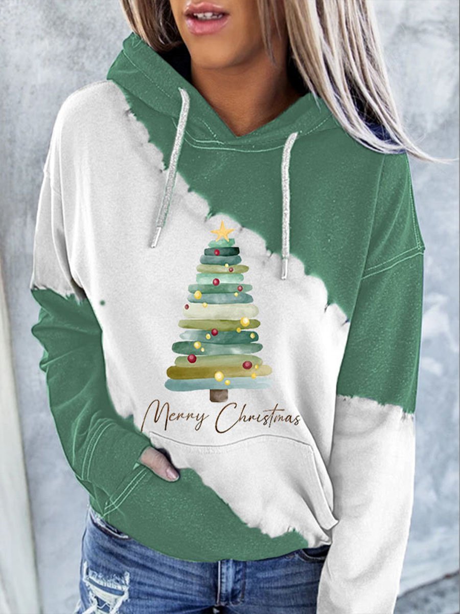 Sweater jacket female Merry Christmas Christmas tree print hoodie