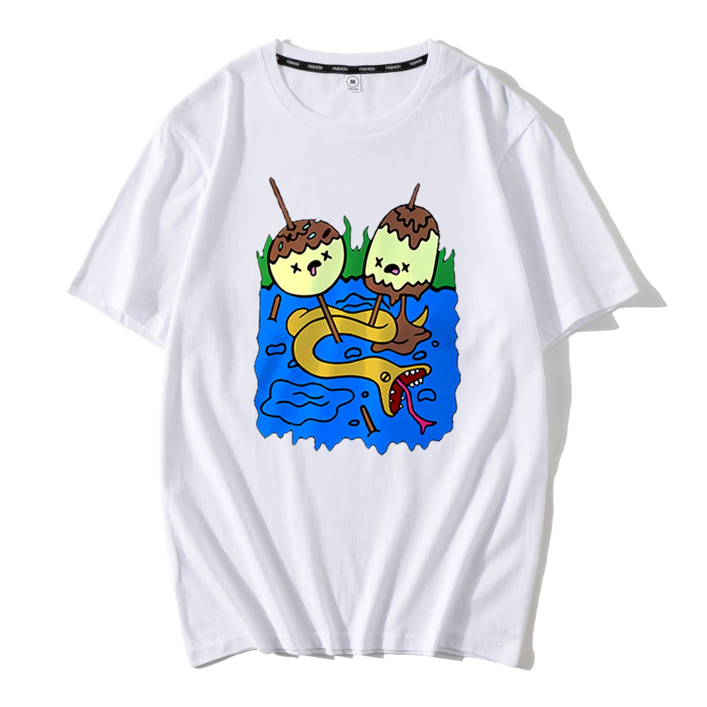 new men's and women's round neck loose creative cartoon pattern printing T-shirt summer short-sleeved top