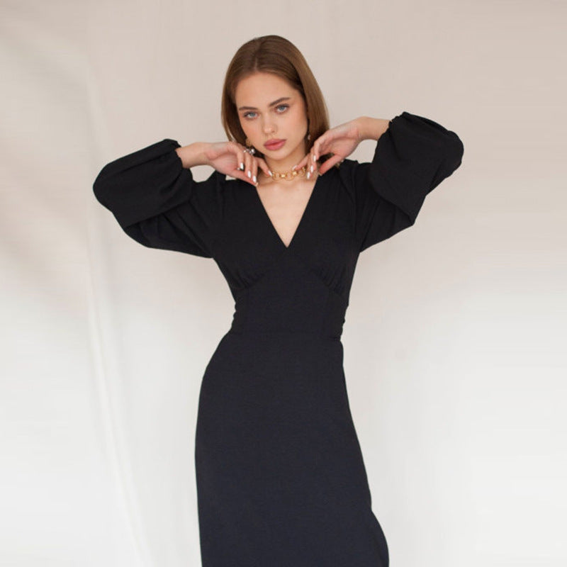 European and American long-sleeved cotton official picture temperament commuter pullover white mid-length dress