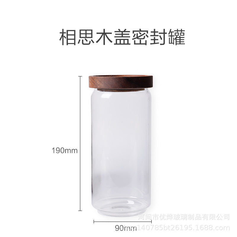 Acacia wood lid sealing jar Gao Peng silicon transparent glass storage jar storage jar candy jar