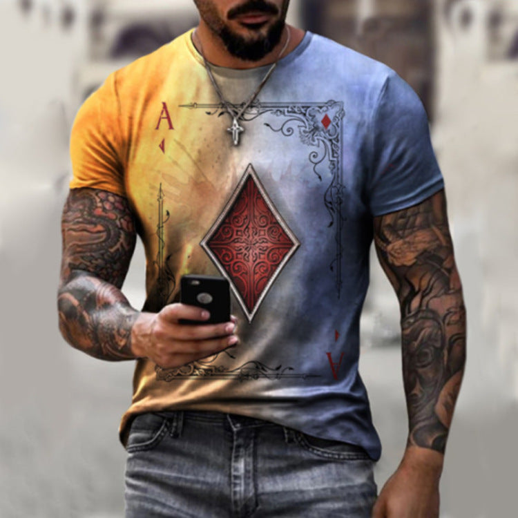 European and American fashion casual simple playing card printing round neck short-sleeved T-shirt