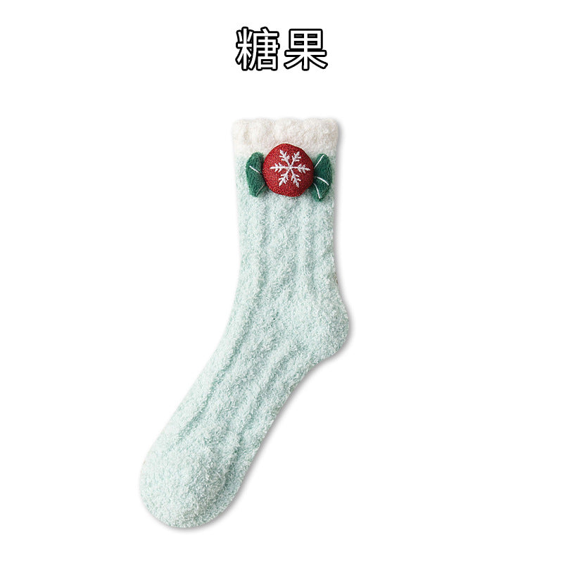 Thickened coral fleece socks cute cartoon tube socks Christmas socks home floor socks