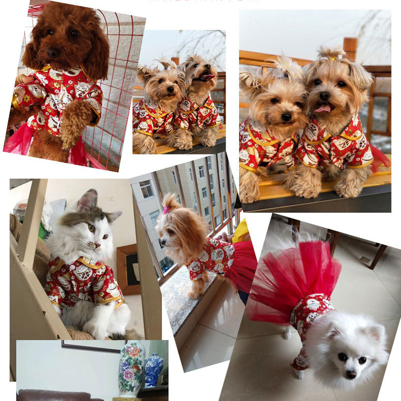 Pet clothes autumn and winter new warm suit foreign trade dog clothes lucky cat elk New Year Christmas clothes