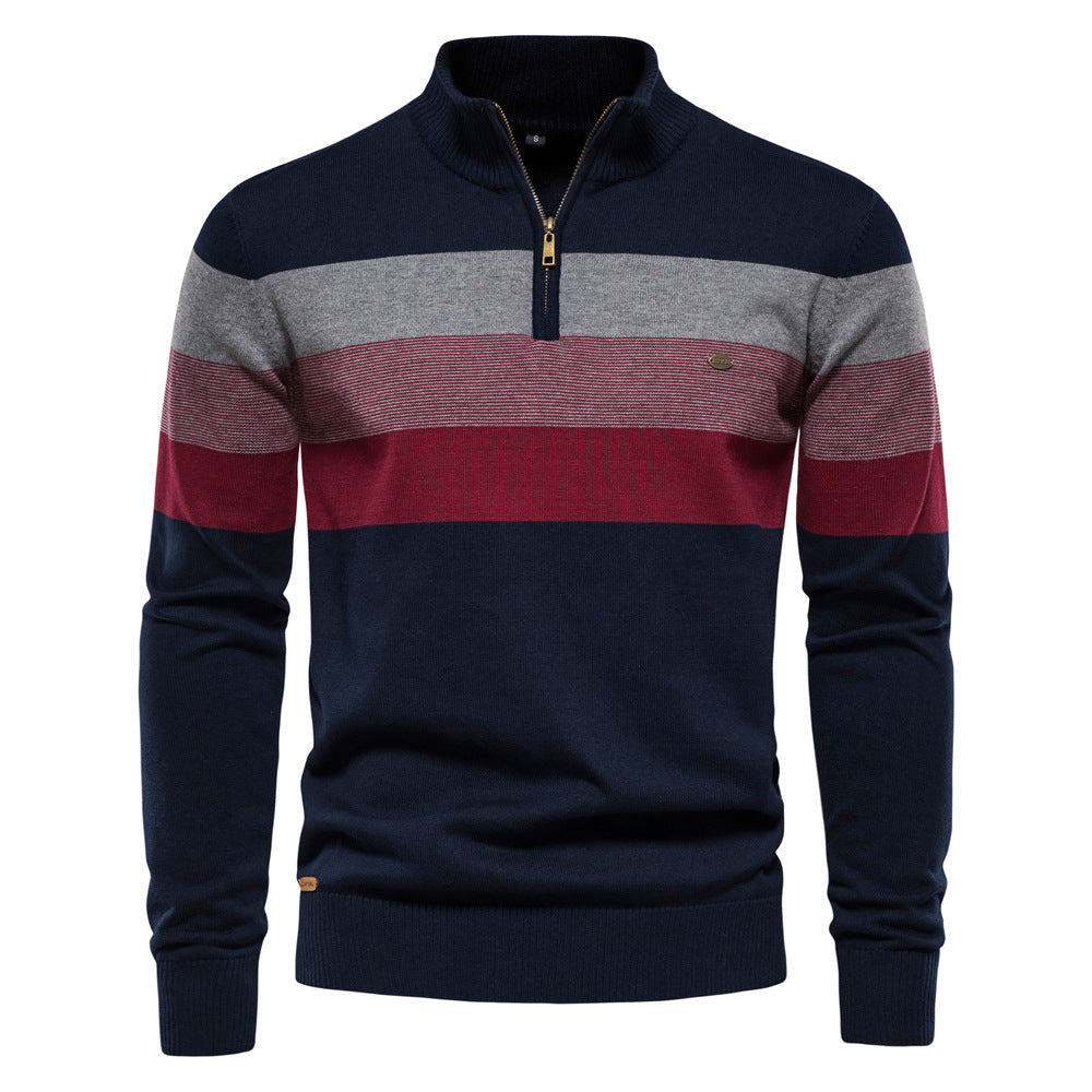 European and American cross-border open chest stand collar men's sweater pullover sweater