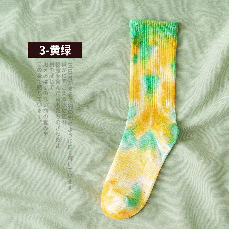 New style tube socks street trend high-top tide socks men and women solid color cotton sports basketball socks skateboard tie-dye socks