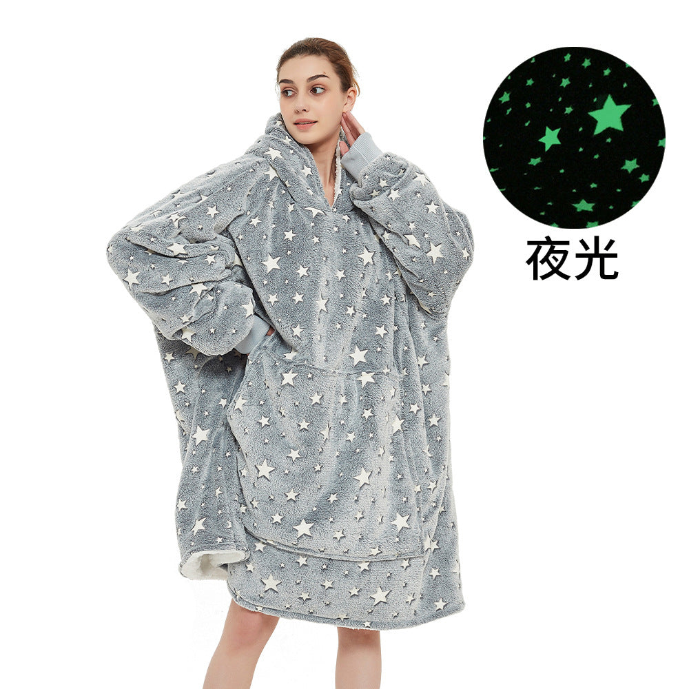 Cross-border double-layer TV lazy blanket hooded pullover sweater women cold protection and warm pajamas TV blanket