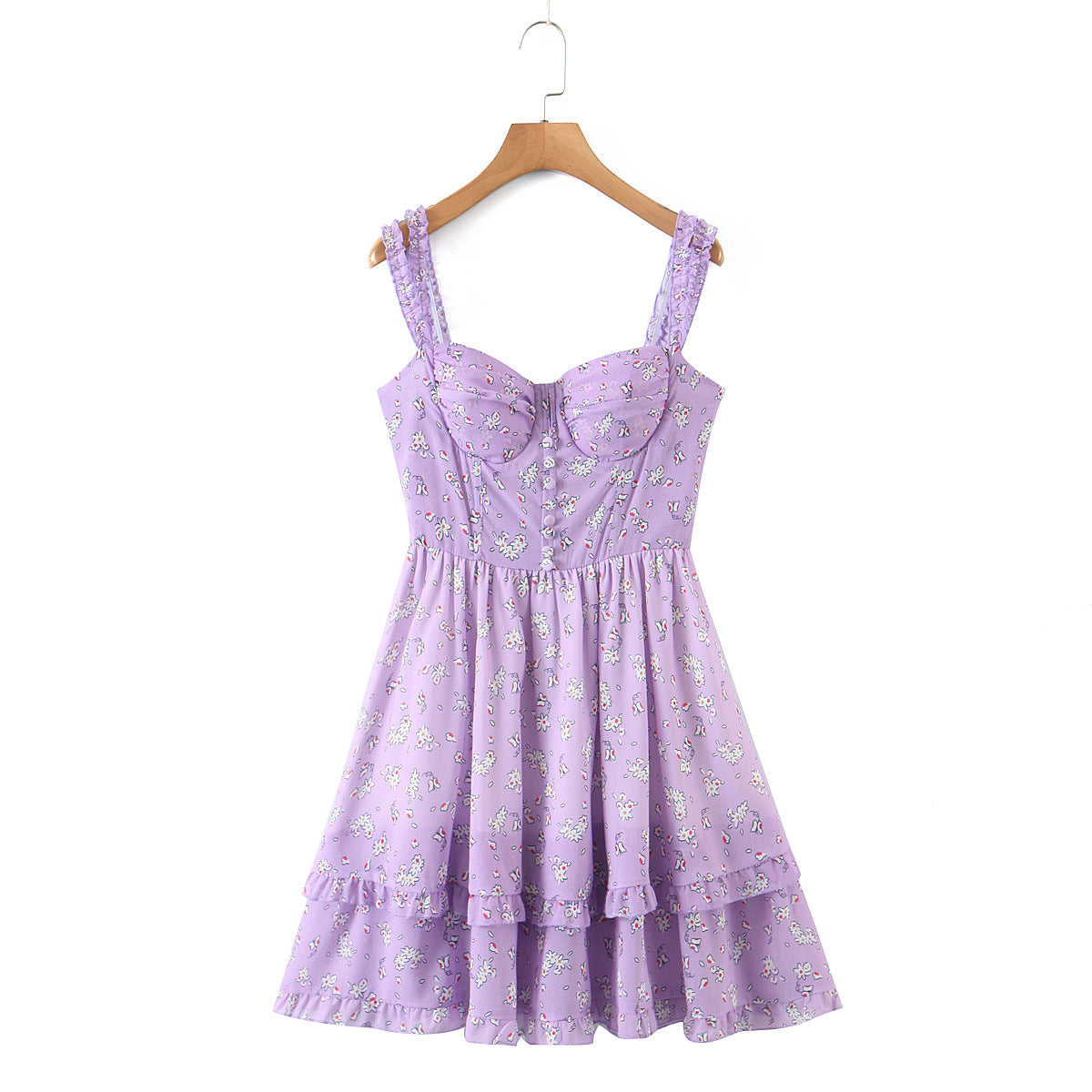 European and American style spring women's new purple holiday print suspender dress