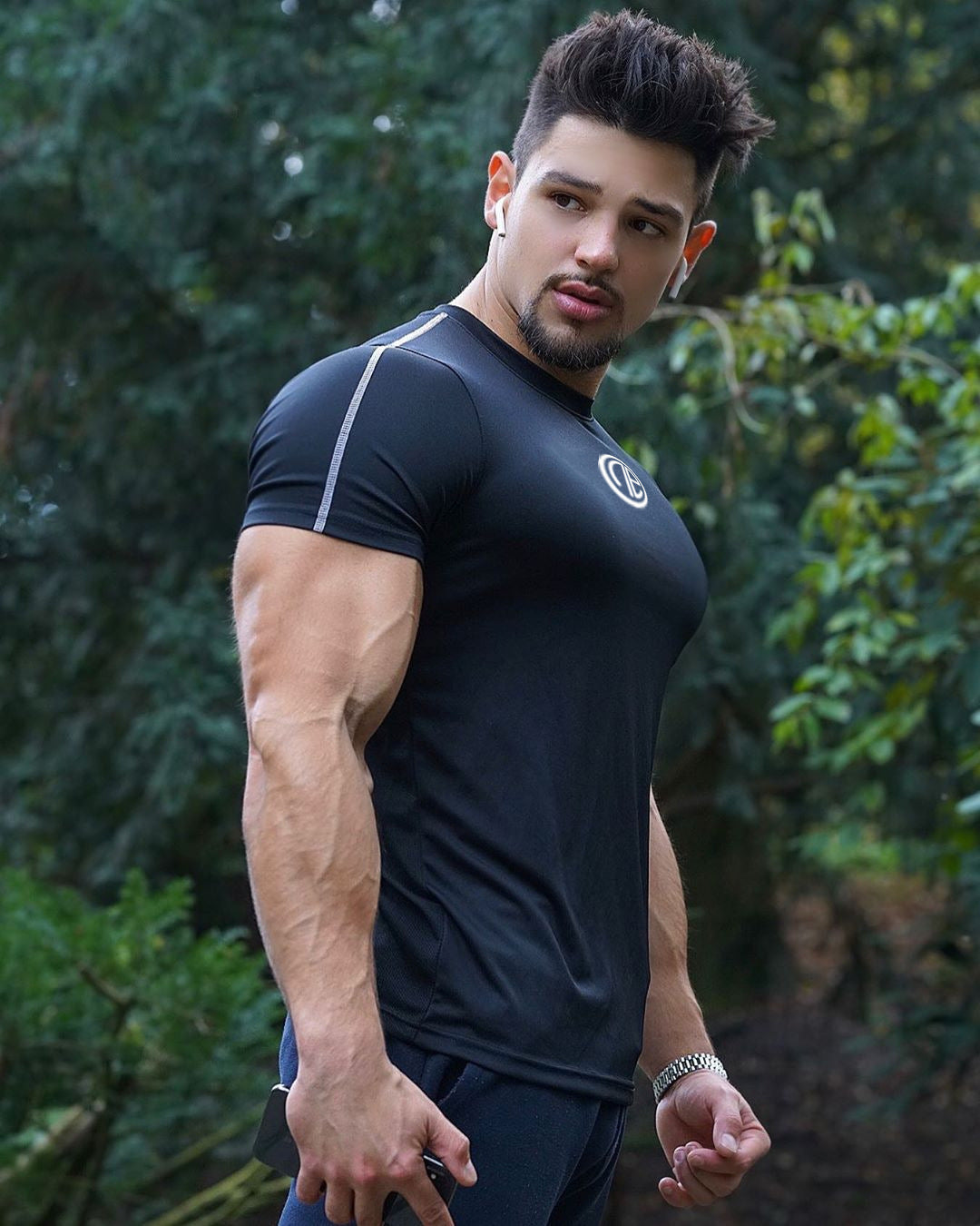 Summer quick-drying sports fitness T-shirt male muscle brothers short-sleeved tight round neck stretch training suit sweat-absorbent top