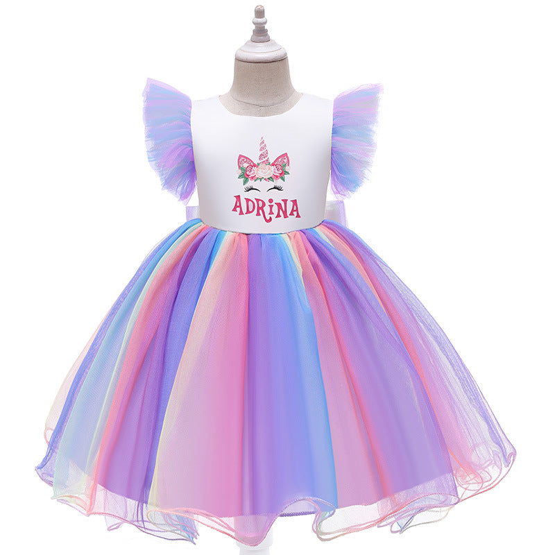 Children's clothing children's princess dress mesh unicorn Christmas dress