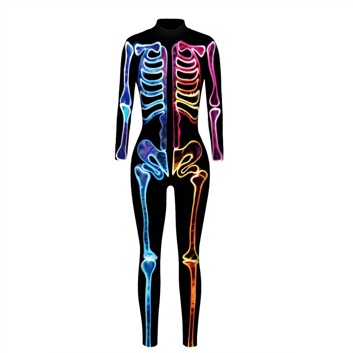 Skeleton 3D digital printing Halloween cosplay costumes women's tight-fitting long-sleeved jumpsuit